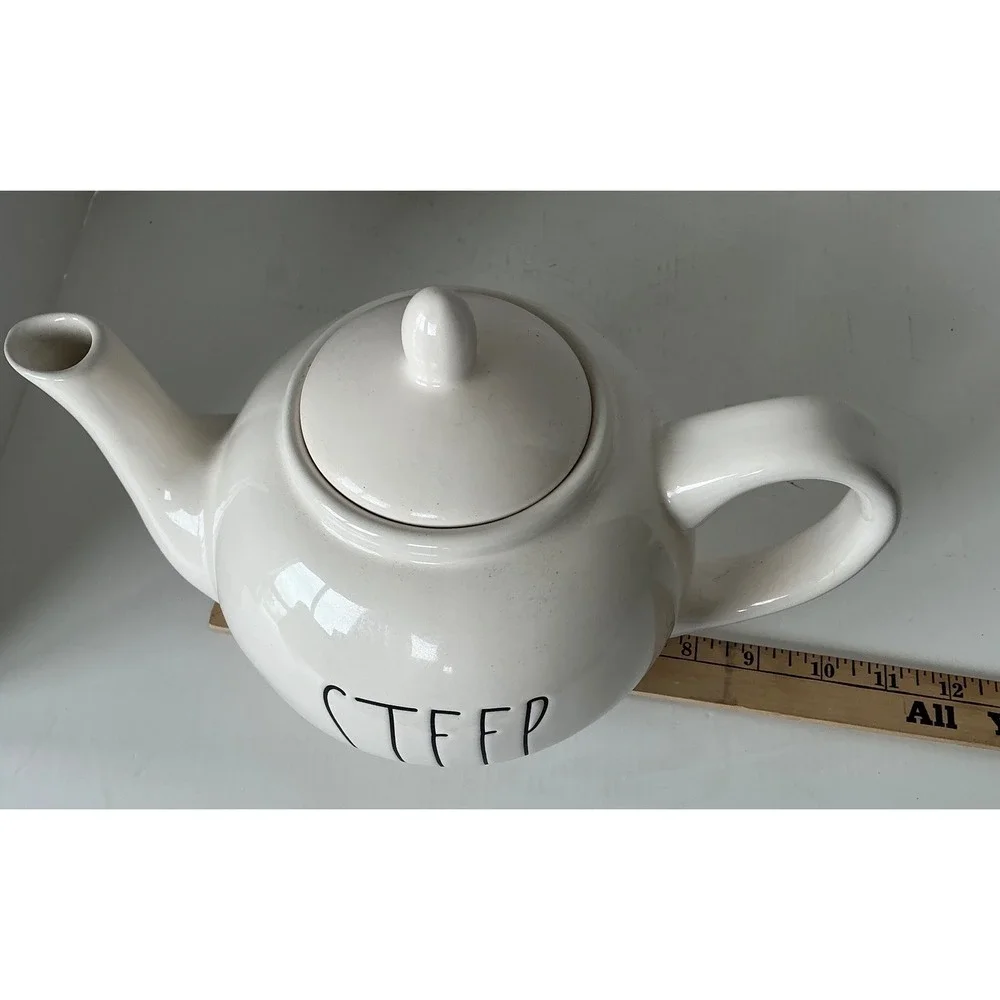 Rae Dunn STEEP Ceramic Teapot Farmhouse Style Cream White Large Tea Pot